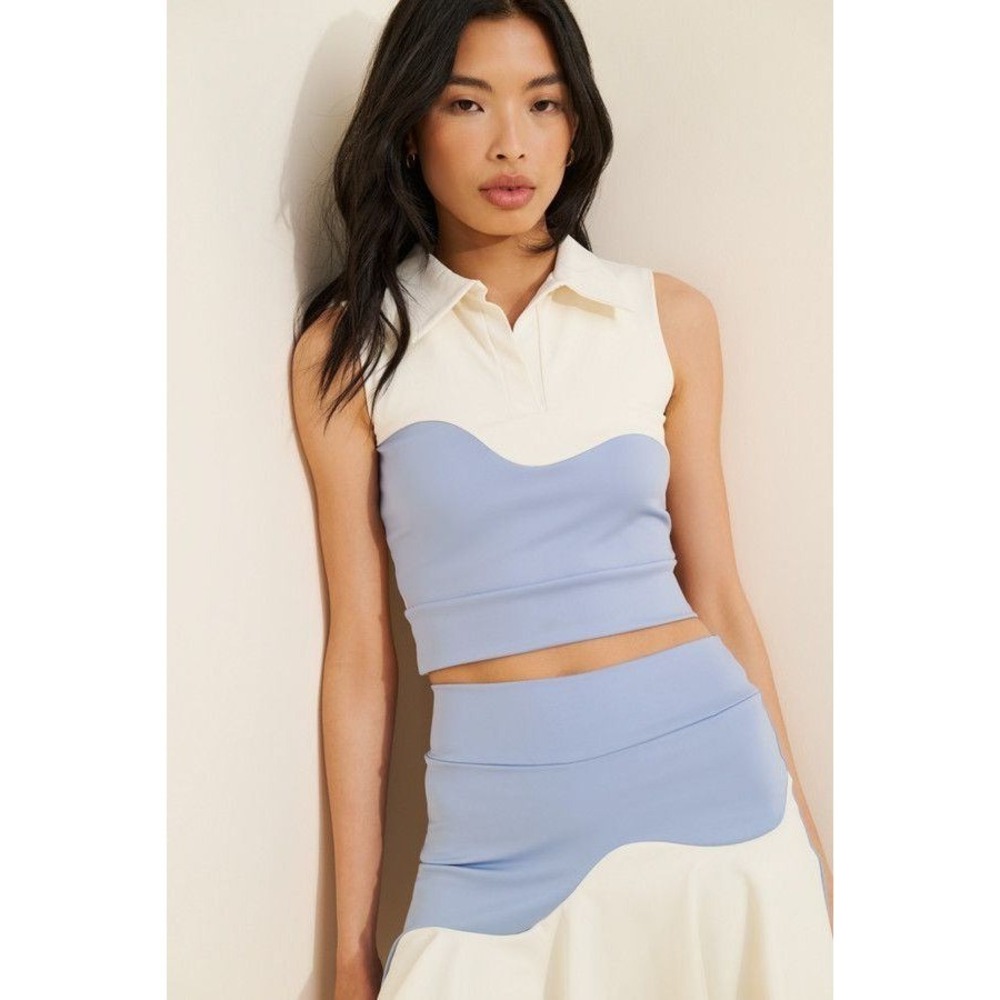 Port de Bras‎ Gio Wave Top Chantilly / Blue Anthropologie Sporty Crop Large